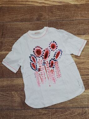 Marni Junior Girls White Cotton Floral Graphic Print T-Shirt sz 12 & 14